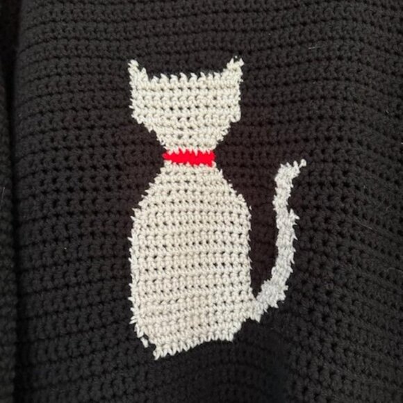 Hand Crocheted Womens Chunky Black Cat Sweater New Handmade Pullover 3X - Picture 1 of 15